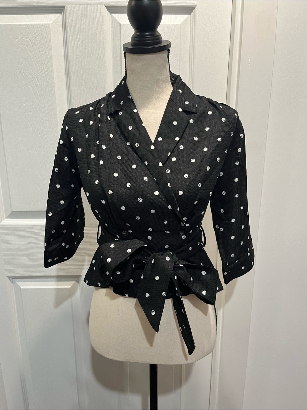 Moussy Polka Dot Tie Blouse
